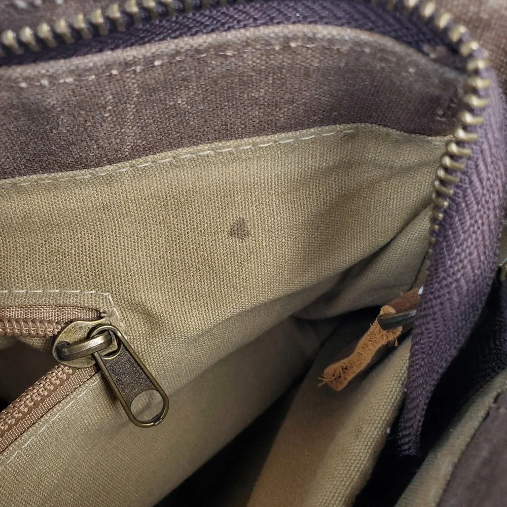NEWHEY Messenger Laptop Bag Waterproof Canvas Leather Nubuck Brown Beeswax